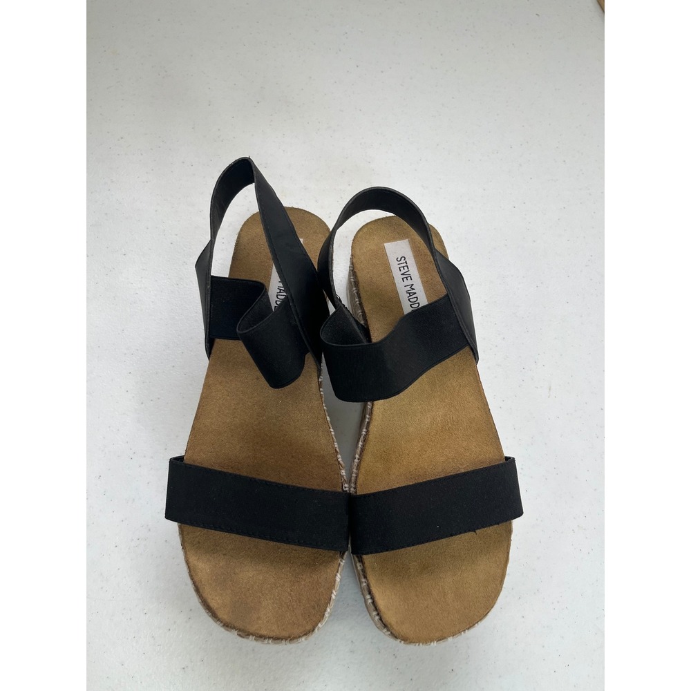 Steve Madden Black Elastic Strap Platform Espadrille Sandals Womens Size 8